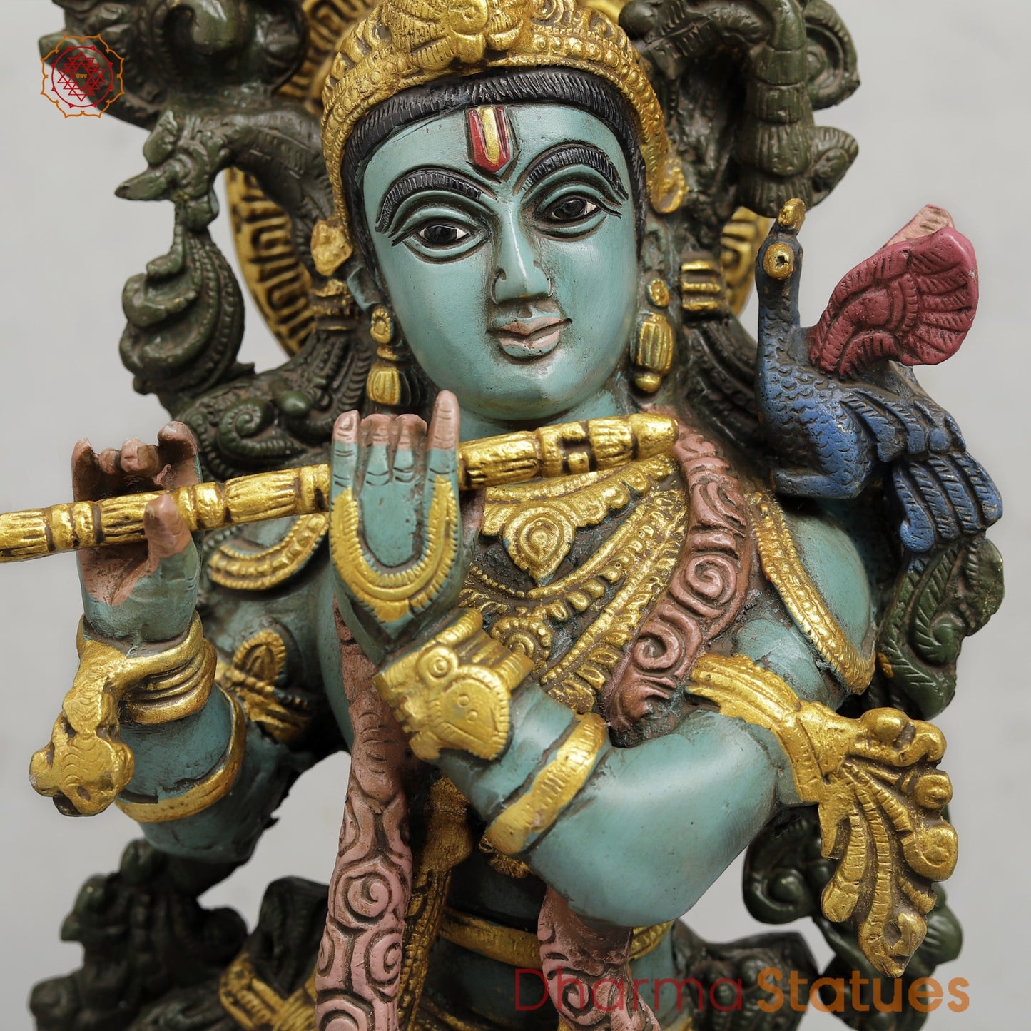 Brass Krishna Standing Fine, Handpainted Finish 20”