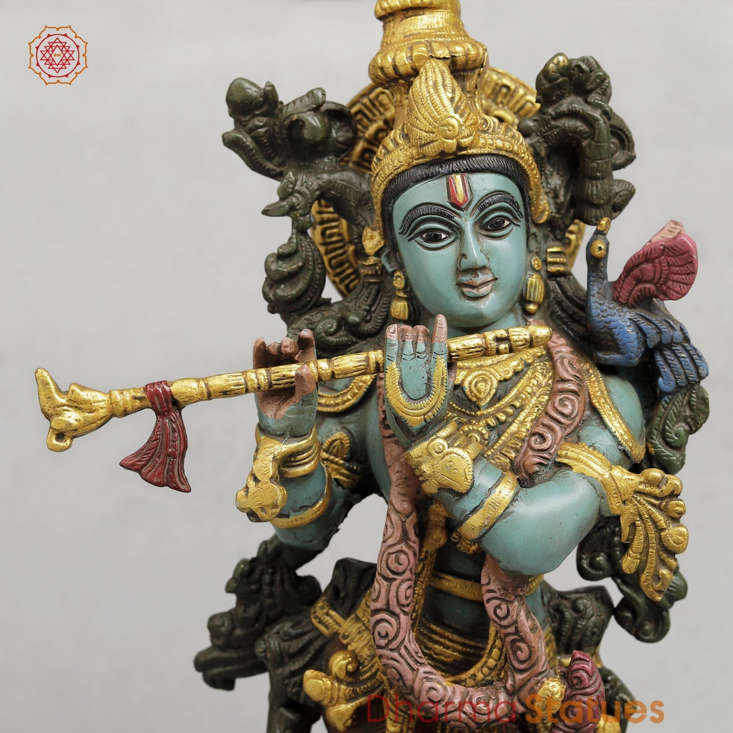 Brass Krishna Standing Fine, Handpainted Finish 20”