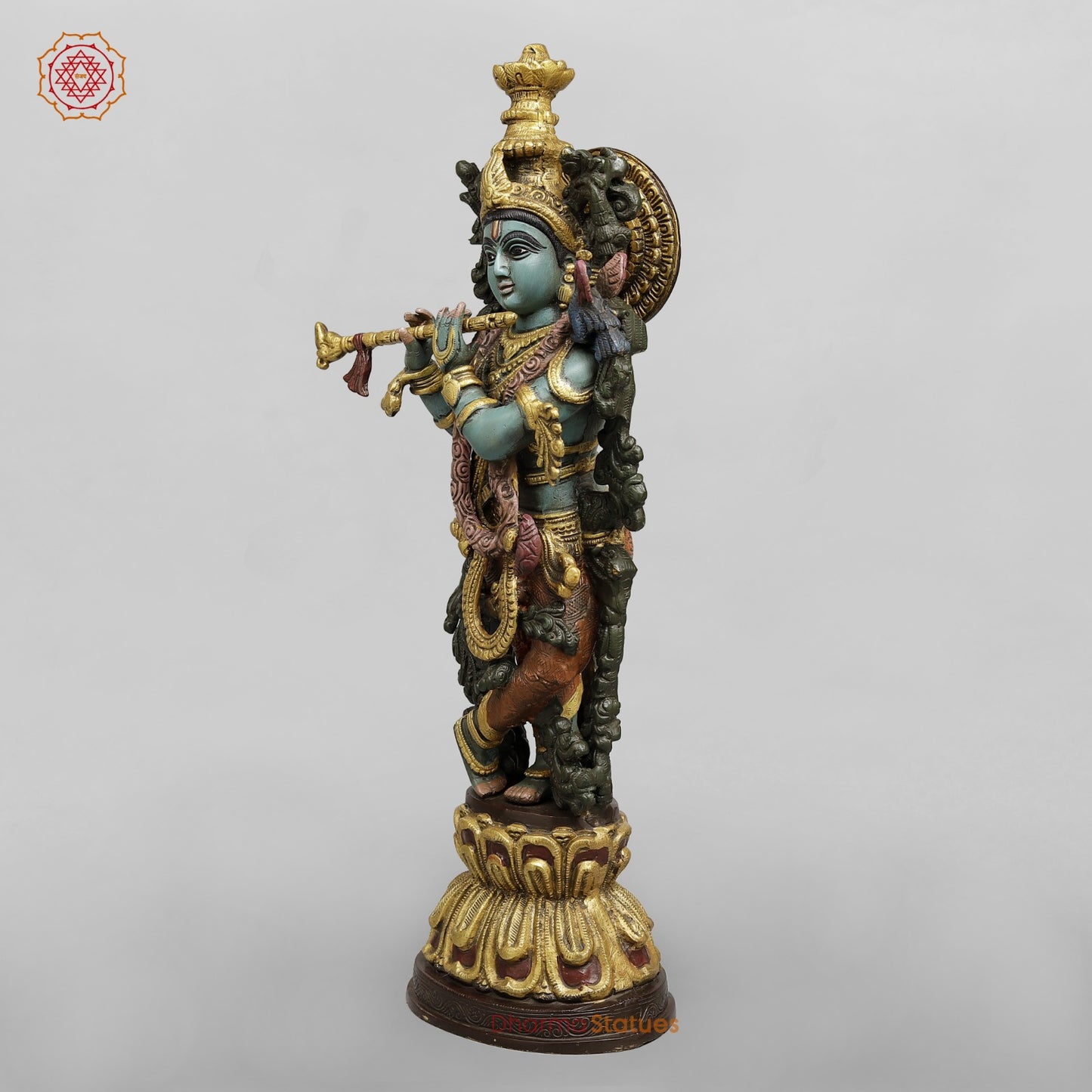 Brass Krishna Standing Fine, Handpainted Finish 20”