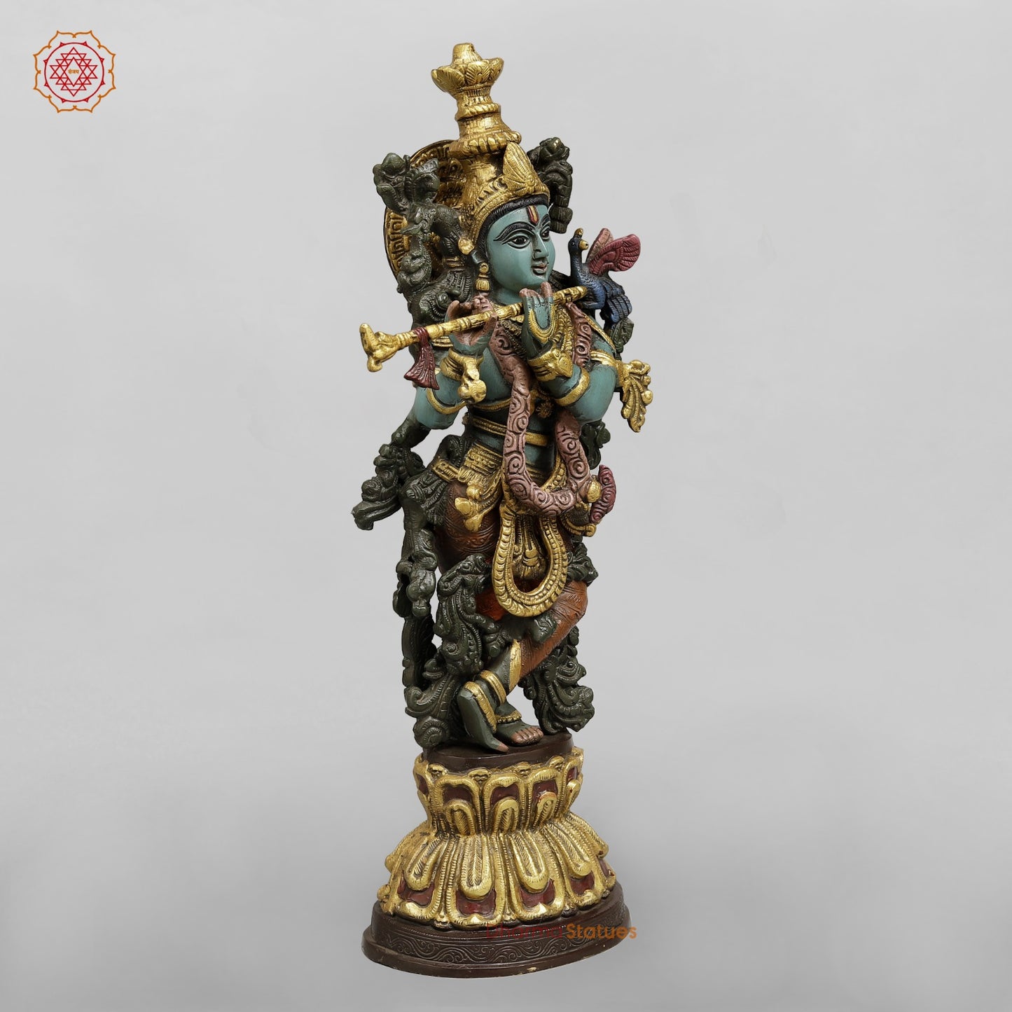 Brass Krishna Standing Fine, Handpainted Finish 20”