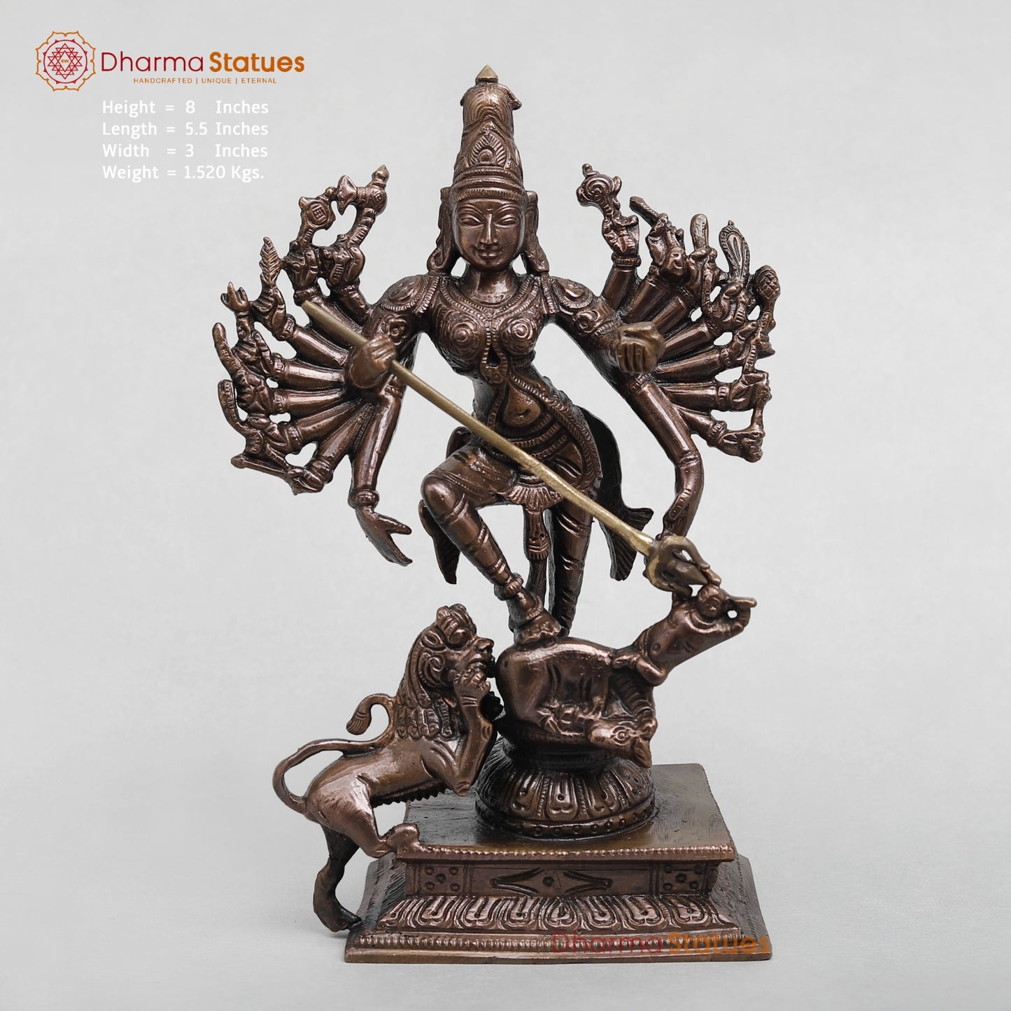 Copper Mahishasur Durga Fine 8”