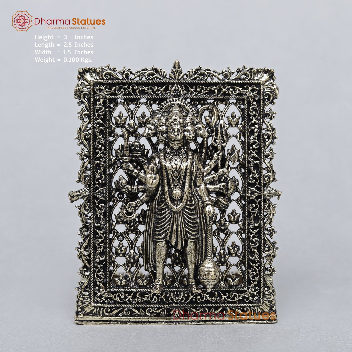 Brass Panchmukhi Hanuman Frame Fine 3” (suitable for Car Dashboard)