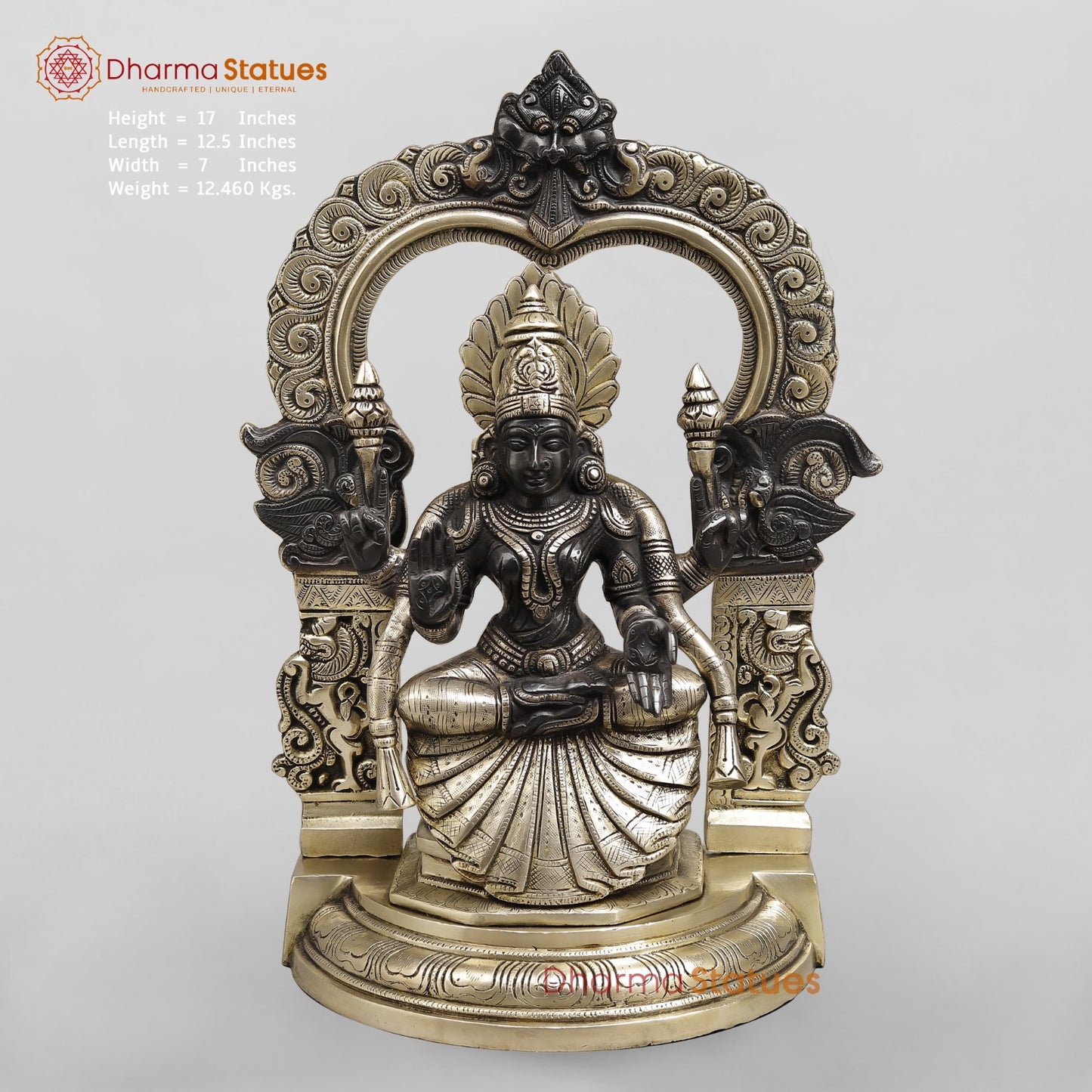Brass Lakshmi seated (Padmavati) Fine, Black and Smooth Finish 17”