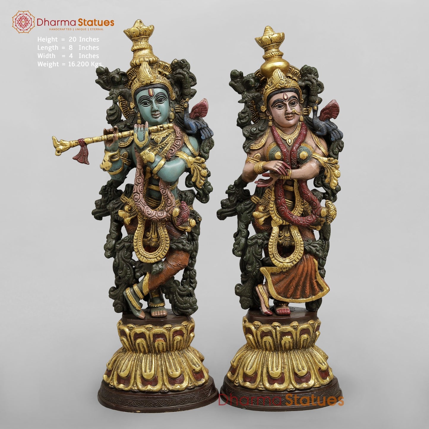 Brass Radha Krishna Standing Fine, Handpainted Finish 20”