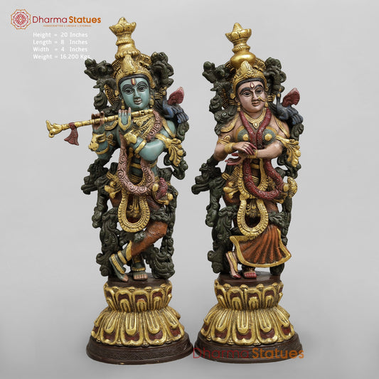 Brass Radha Krishna Standing Fine, Handpainted Finish 20”