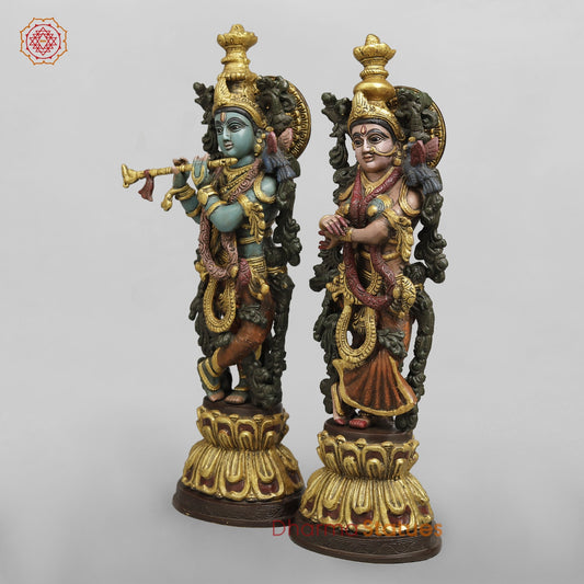 Brass Radha Krishna Standing Fine, Handpainted Finish 20”