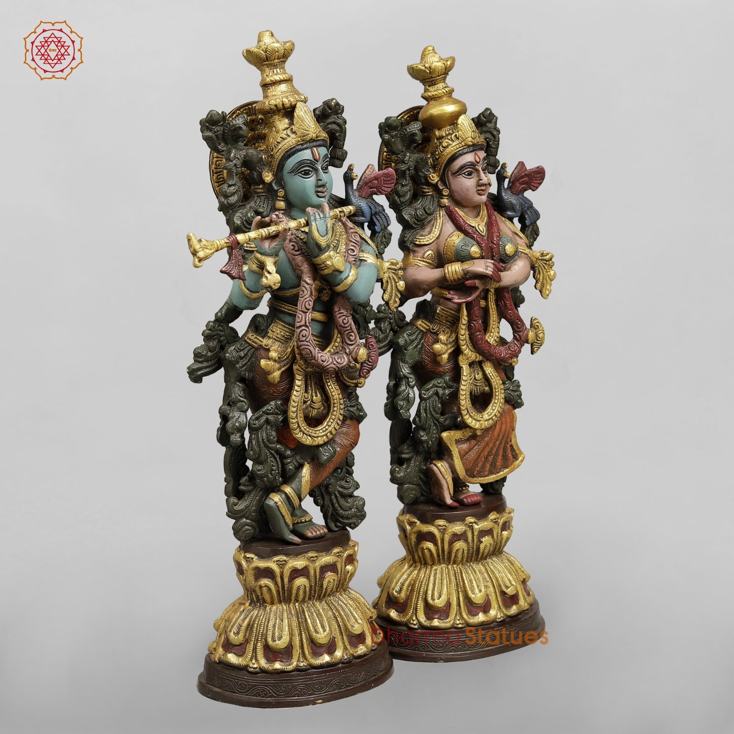 Brass Radha Krishna Standing Fine, Handpainted Finish 20”