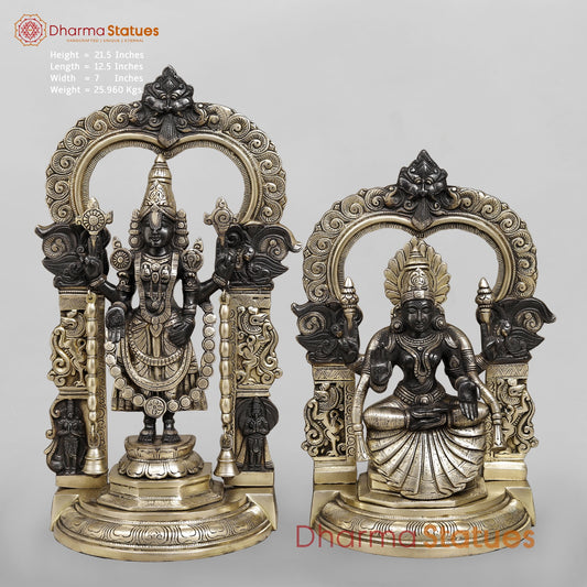 Brass Balaji and Padmavati Frame Fine, Black and Smooth Finish 21.5”
