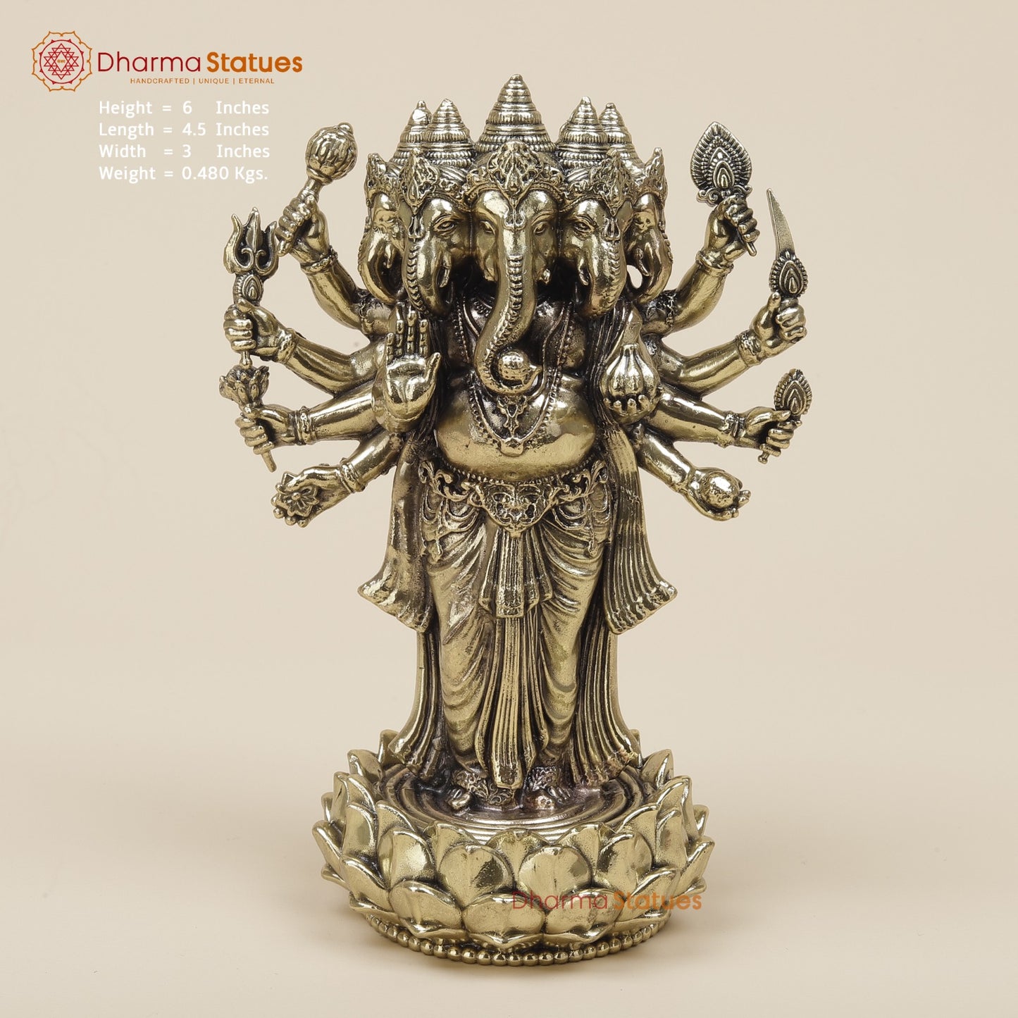 Brass Panchmukhi Ganesh Standing Fine 6”