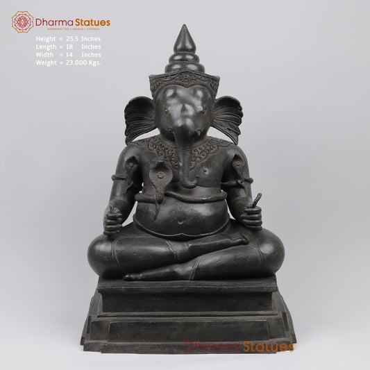Bronze Ganesh Seated With Natural Agate Mala Fine, Natutral Patina 26” (One Of a Kind) Origin -Nakhom patonm, Thailand