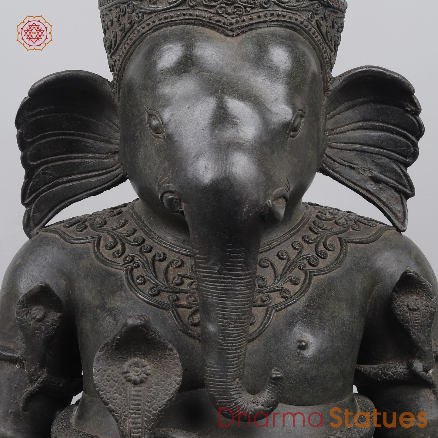 Bronze Ganesh Seated With Natural Agate Mala Fine, Natutral Patina 26” (One Of a Kind) Origin -Nakhom patonm, Thailand
