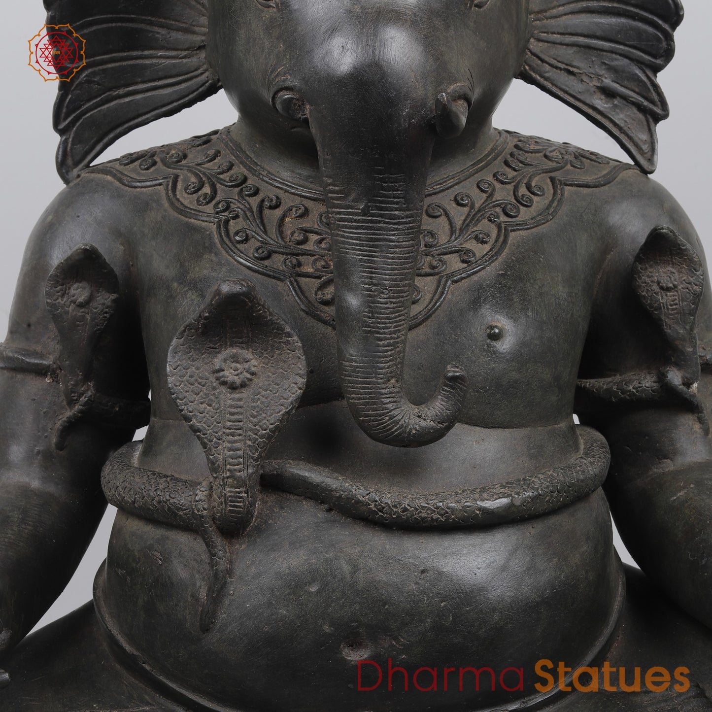 Bronze Ganesh Seated With Natural Agate Mala Fine, Natutral Patina 26” (One Of a Kind) Origin -Nakhom patonm, Thailand