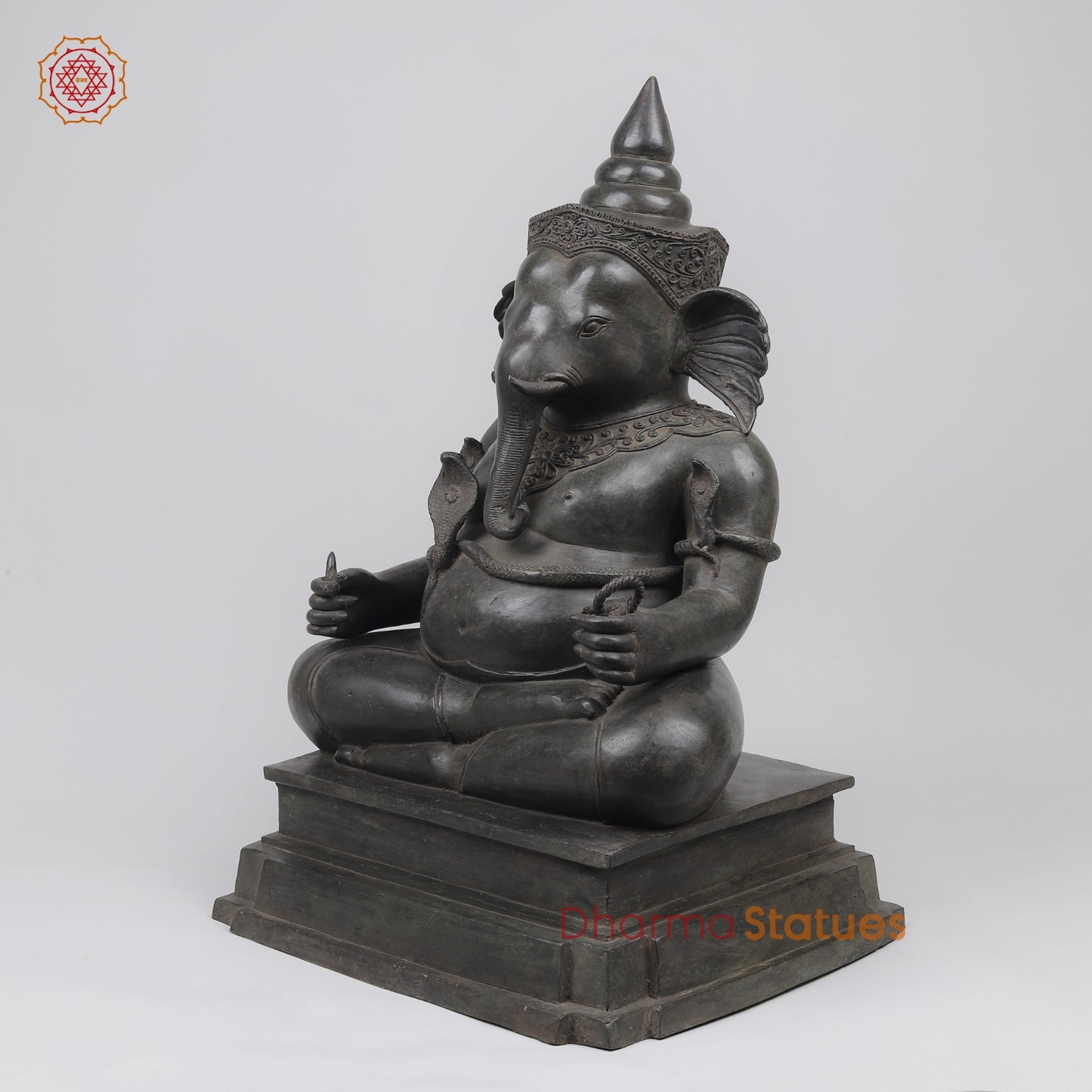 Bronze Ganesh Seated With Natural Agate Mala Fine, Natutral Patina 26” (One Of a Kind) Origin -Nakhom patonm, Thailand