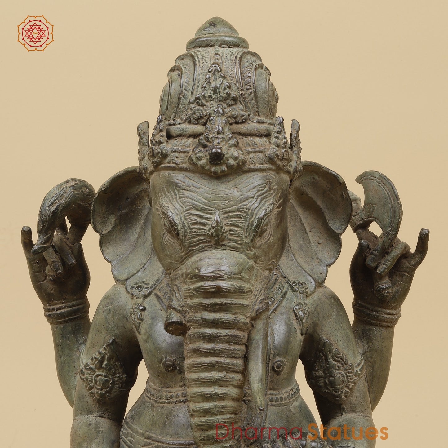 Bronze Ganesh Seated With Keertimukh Face Fine, Natural Patina 16” Origin - Java, Indonesia