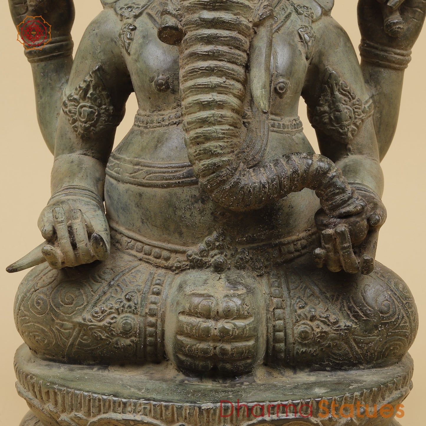 Bronze Ganesh Seated With Keertimukh Face Fine, Natural Patina 16” Origin - Java, Indonesia