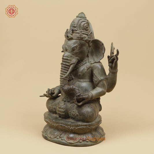 Bronze Ganesh Seated With Keertimukh Face Fine, Natural Patina 16” Origin - Java, Indonesia