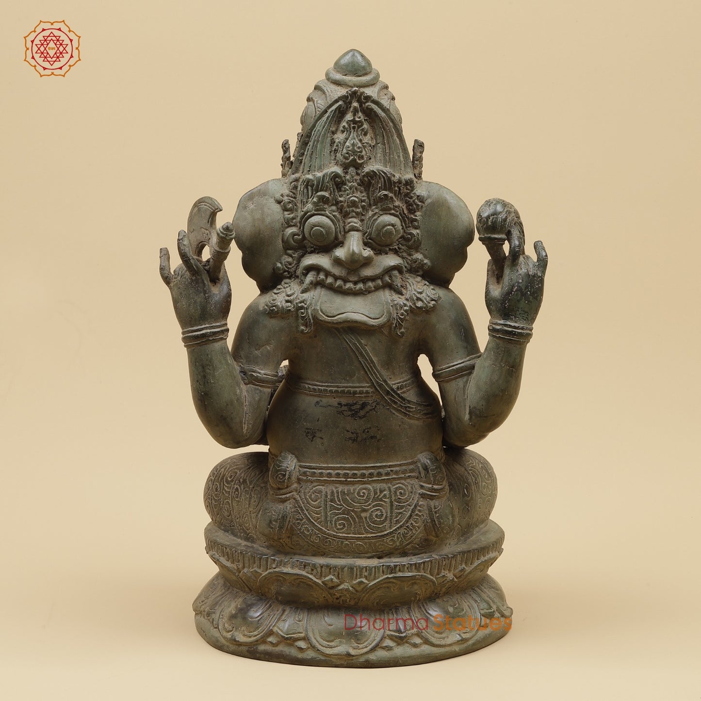 Bronze Ganesh Seated With Keertimukh Face Fine, Natural Patina 16” Origin - Java, Indonesia