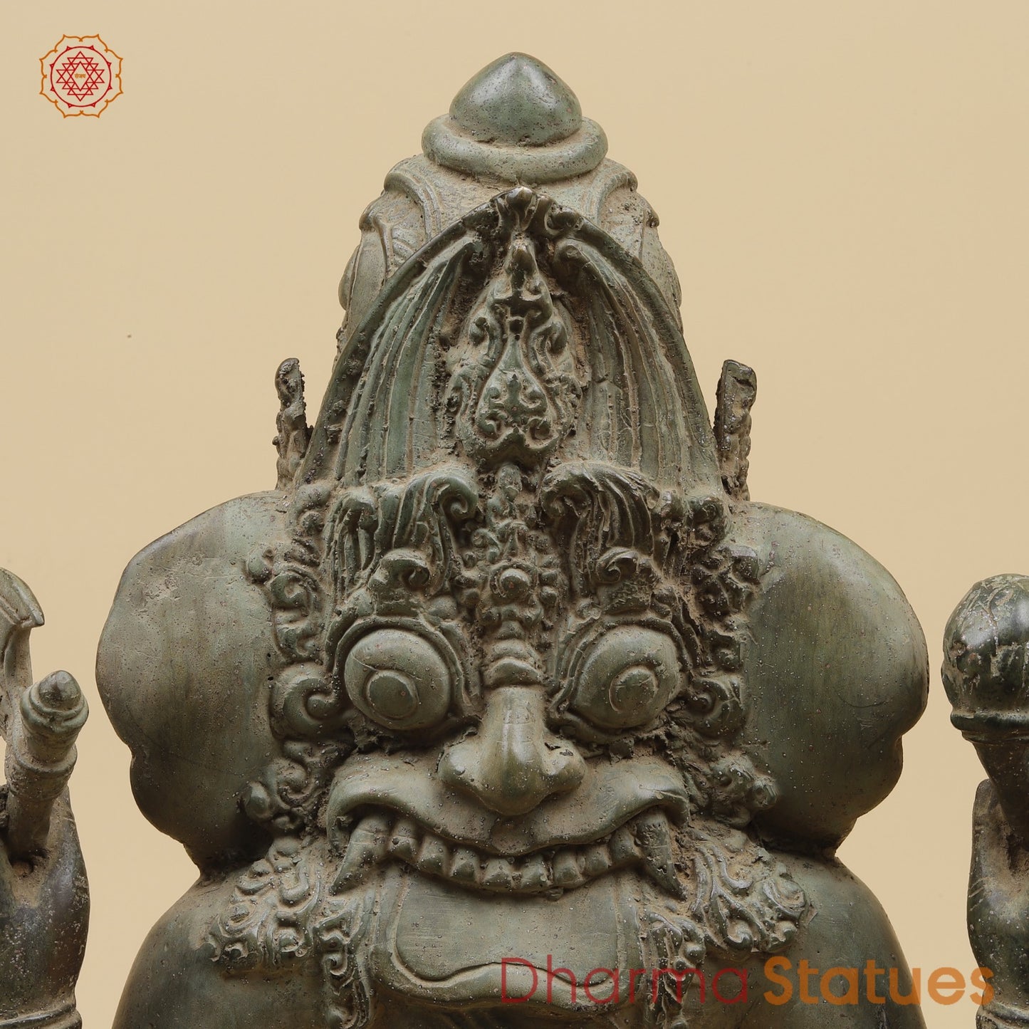 Bronze Ganesh Seated With Keertimukh Face Fine, Natural Patina 16” Origin - Java, Indonesia