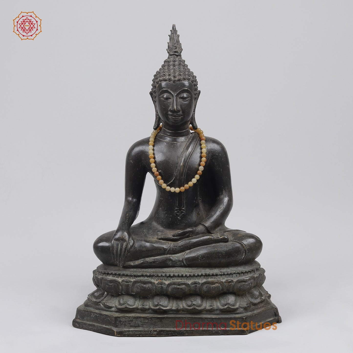 Bronze Thai Style Buddha seated Sakyamuni Fine, Black Antique finish 21” Origin - Nakhon Pathom, Thailand
