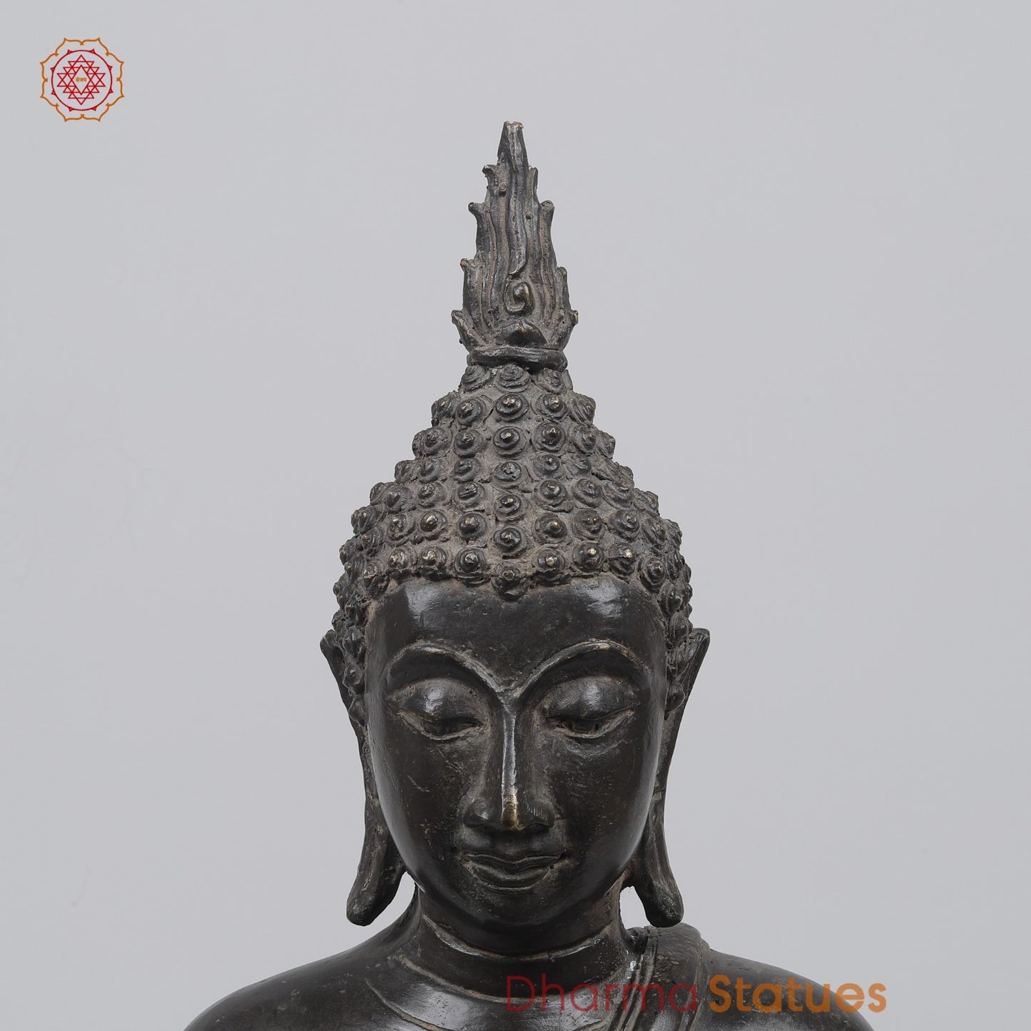 Bronze Thai Style Buddha seated Sakyamuni Fine, Black Antique finish 21” Origin - Nakhon Pathom, Thailand