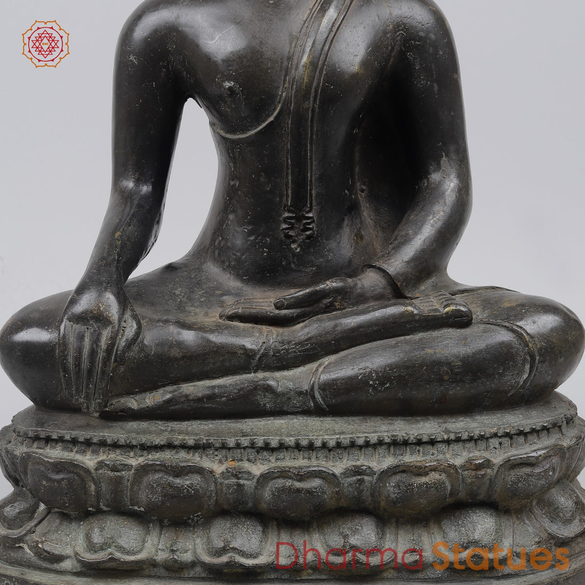 Bronze Thai Style Buddha seated Sakyamuni Fine, Black Antique finish 21” Origin - Nakhon Pathom, Thailand