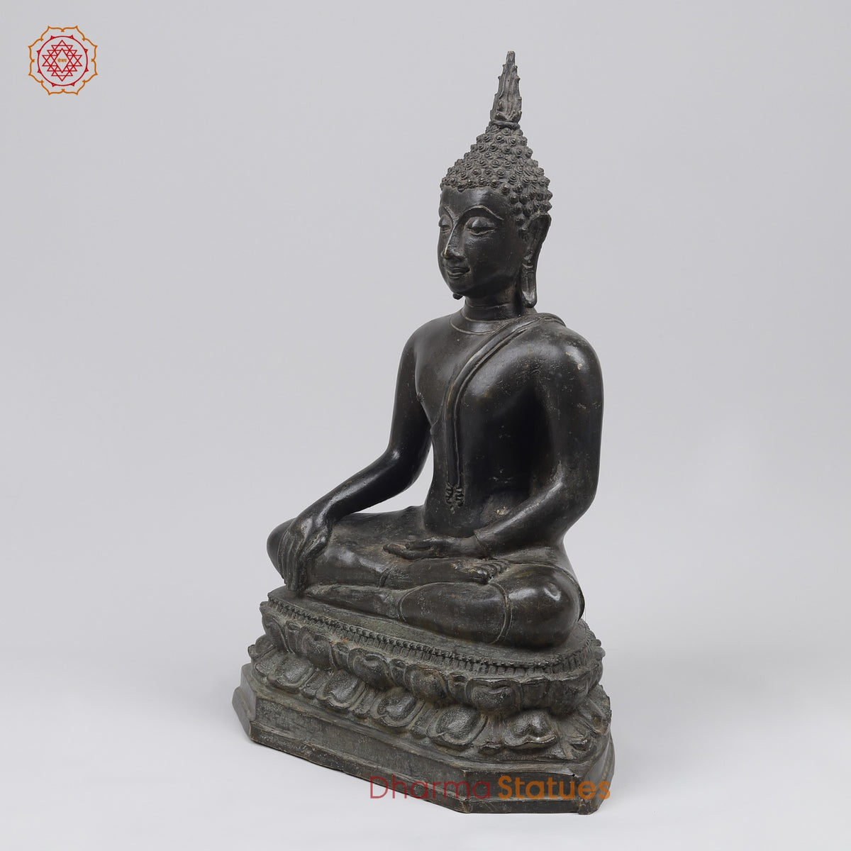 Bronze Thai Style Buddha seated Sakyamuni Fine, Black Antique finish 21” Origin - Nakhon Pathom, Thailand