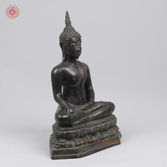 Bronze Thai Style Buddha seated Sakyamuni Fine, Black Antique finish 21” Origin - Nakhon Pathom, Thailand