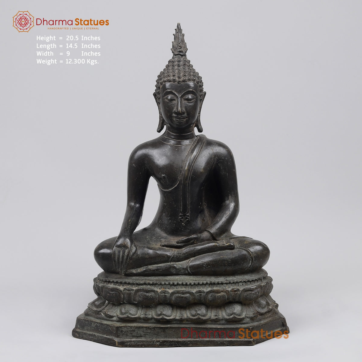 Bronze Thai Style Buddha seated Sakyamuni Fine, Black Antique finish 21” Origin - Nakhon Pathom, Thailand
