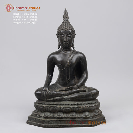 Bronze Thai Style Buddha seated Sakyamuni Fine, Black Antique finish 21” Origin - Nakhon Pathom, Thailand