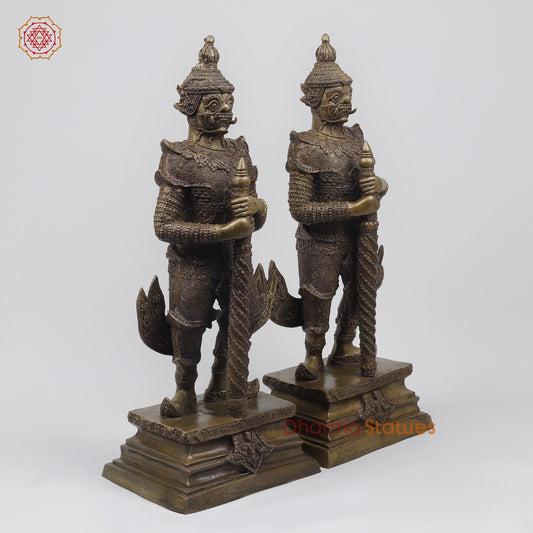 Bronze Thai Vessavaṇa (Gaurds Of Thai Temple), Copper Finish 22” Origin-Nakhon Pathom, Thailand