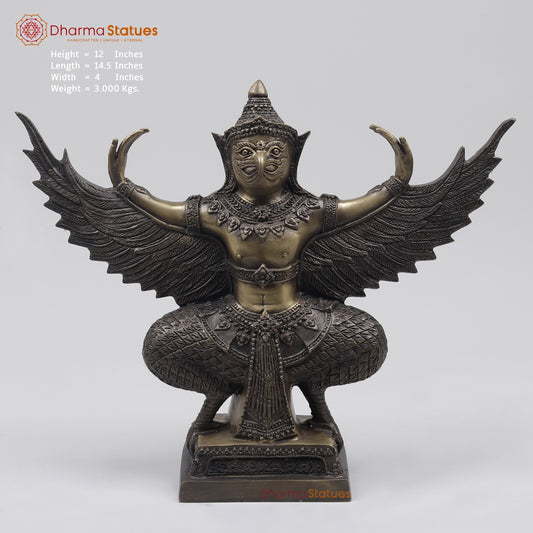 Bronze Garuda Seated with Open wings Fine, Copper Finish 12” Origin-Nakhon Pathom, Thailand