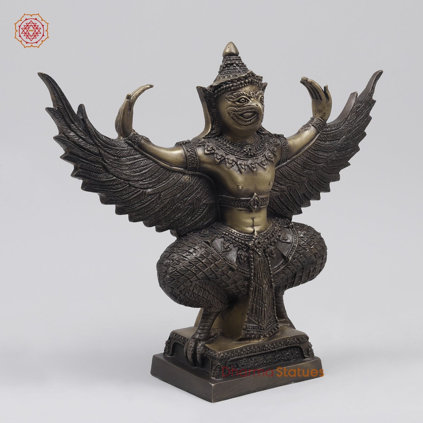 Bronze Garuda Seated with Open wings Fine, Copper Finish 12” Origin-Nakhon Pathom, Thailand