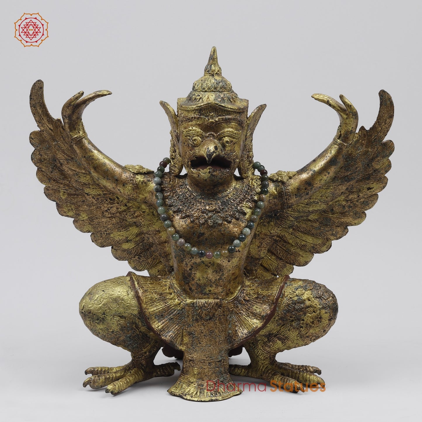 Bronze Garuda Seated with Open wings Fine, Antique Gold Finish 16” Origin-Nakhon Pathom, Thailand