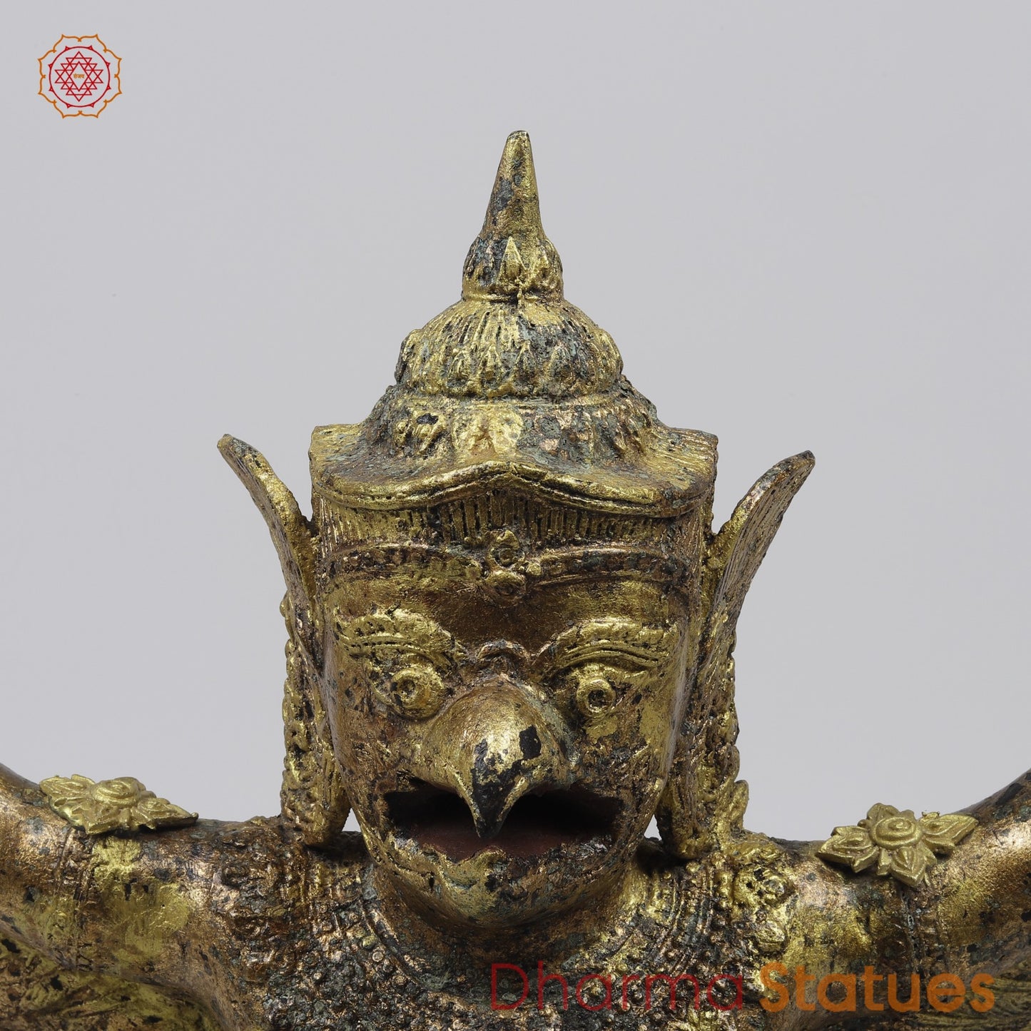 Bronze Garuda Seated with Open wings Fine, Antique Gold Finish 16” Origin-Nakhon Pathom, Thailand