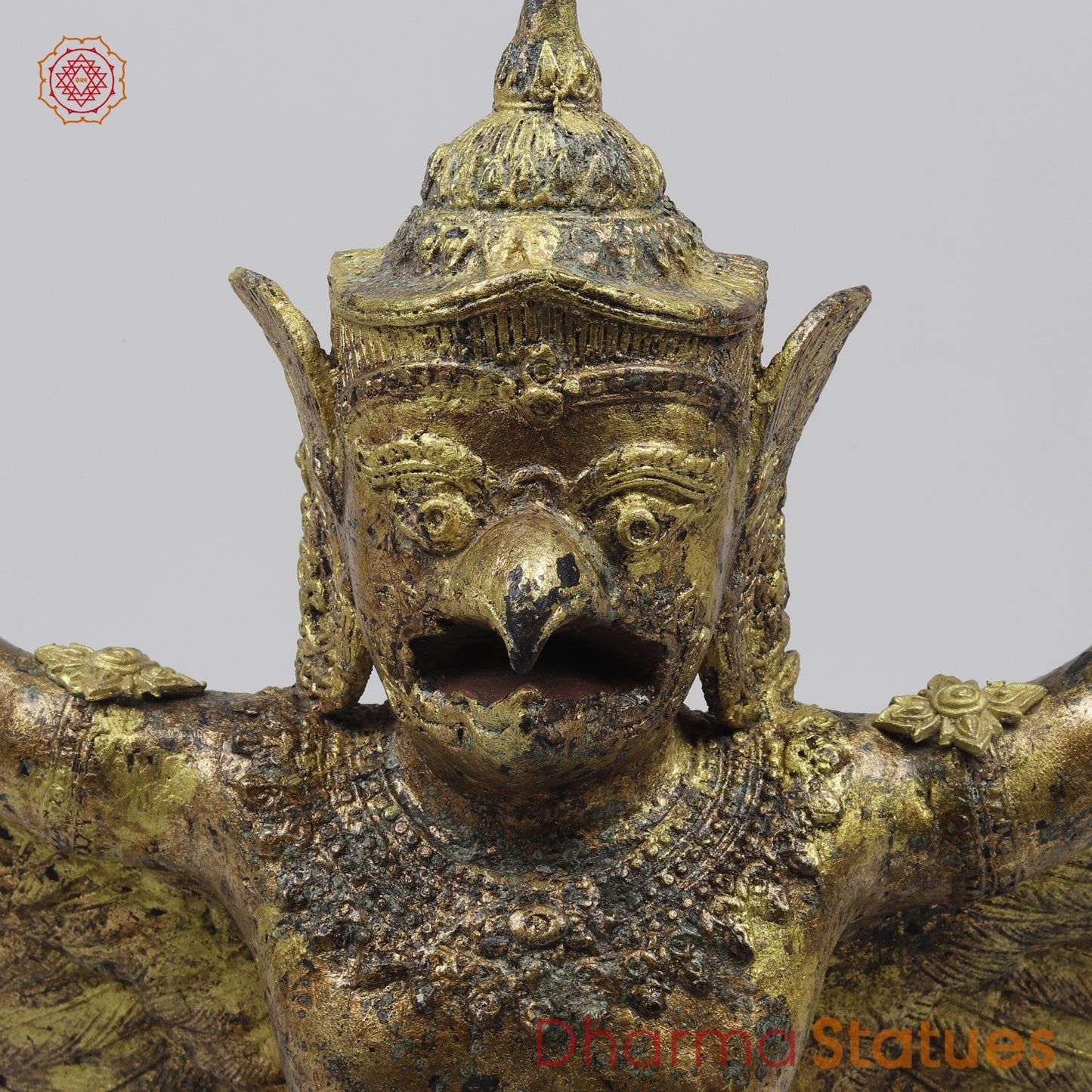 Bronze Garuda Seated with Open wings Fine, Antique Gold Finish 16” Origin-Nakhon Pathom, Thailand