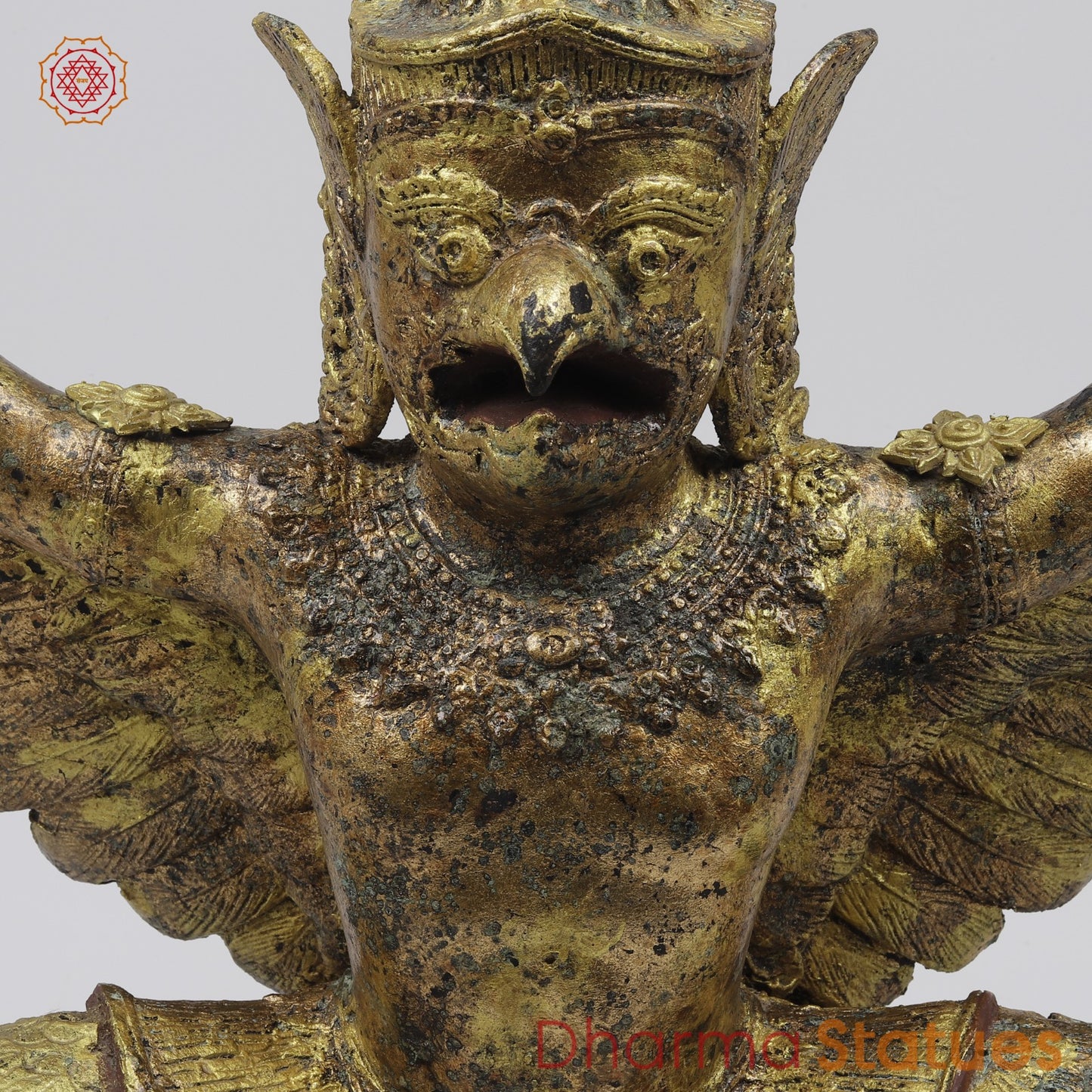 Bronze Garuda Seated with Open wings Fine, Antique Gold Finish 16” Origin-Nakhon Pathom, Thailand