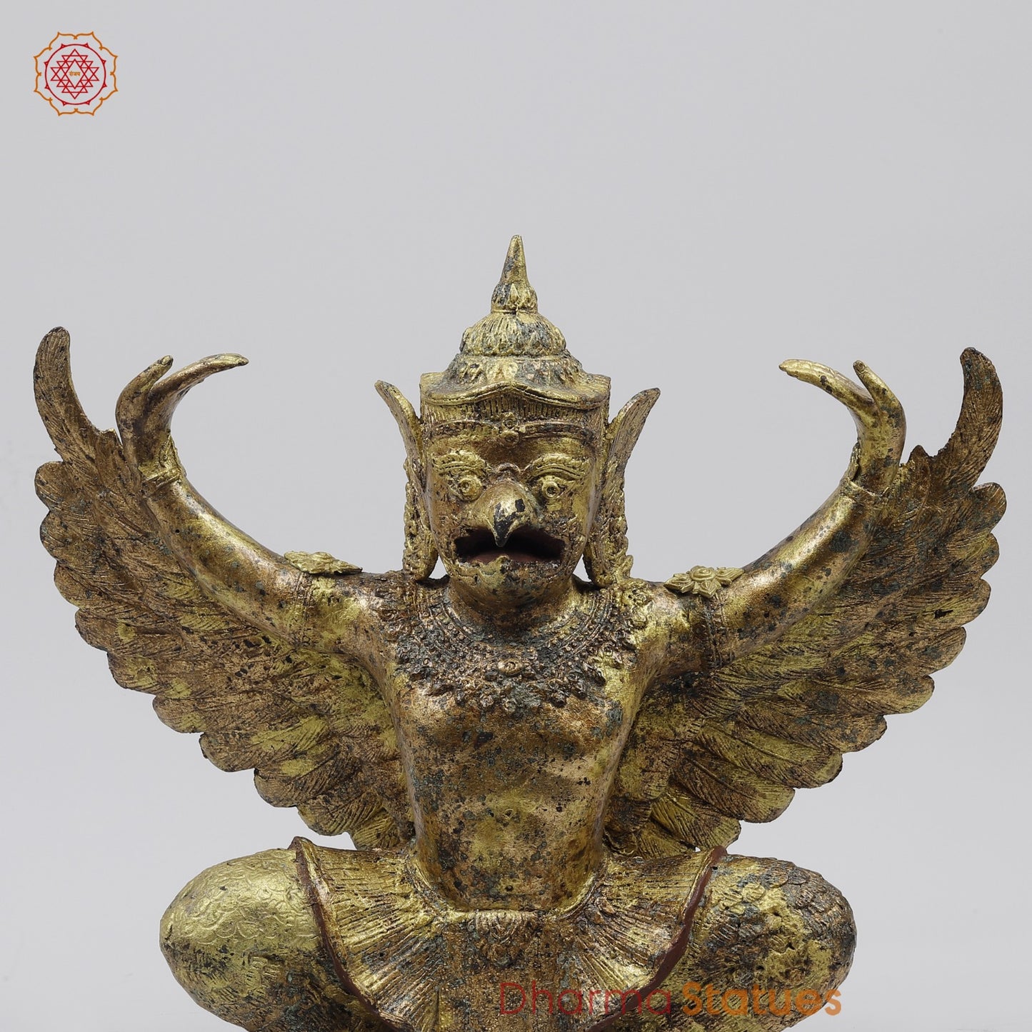 Bronze Garuda Seated with Open wings Fine, Antique Gold Finish 16” Origin-Nakhon Pathom, Thailand
