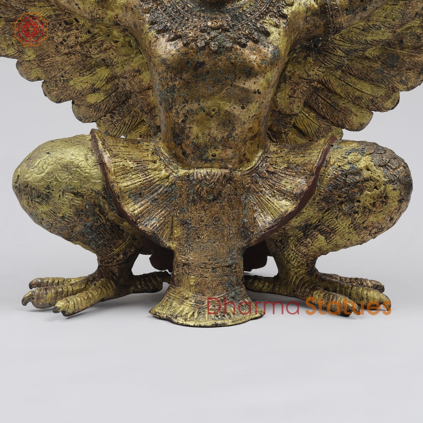 Bronze Garuda Seated with Open wings Fine, Antique Gold Finish 16” Origin-Nakhon Pathom, Thailand