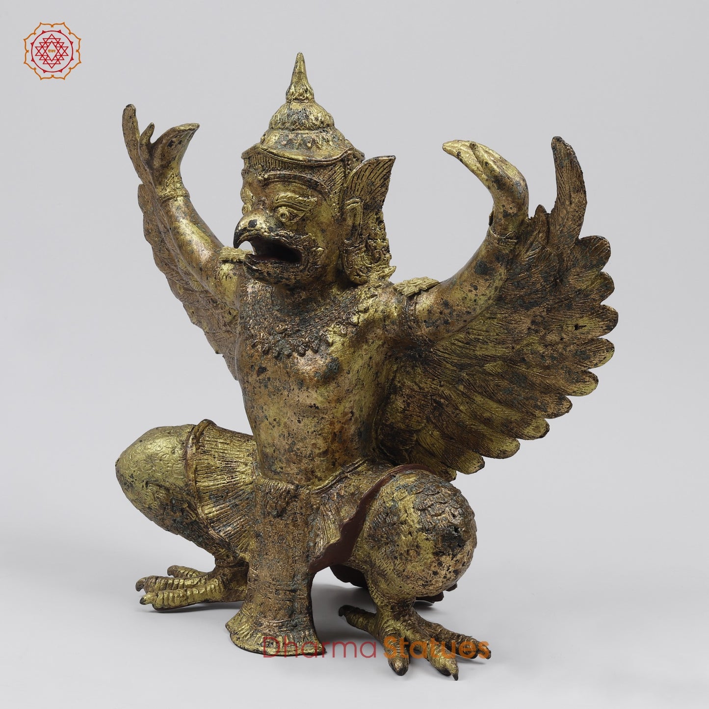 Bronze Garuda Seated with Open wings Fine, Antique Gold Finish 16” Origin-Nakhon Pathom, Thailand
