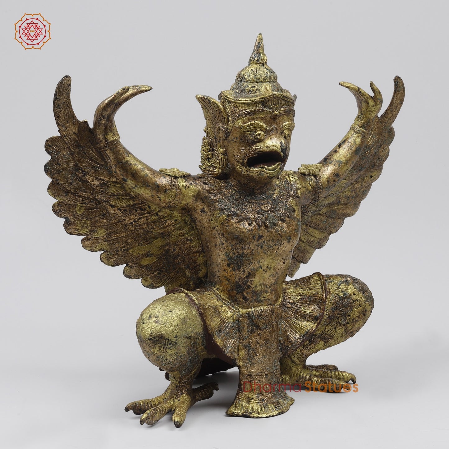 Bronze Garuda Seated with Open wings Fine, Antique Gold Finish 16” Origin-Nakhon Pathom, Thailand