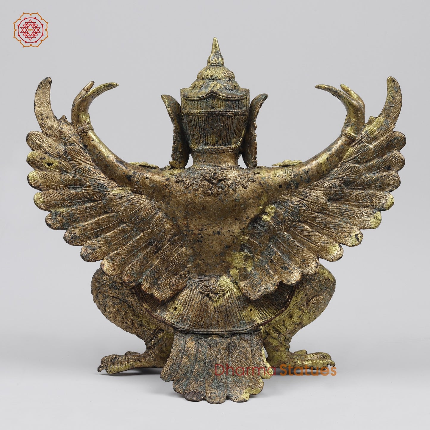 Bronze Garuda Seated with Open wings Fine, Antique Gold Finish 16” Origin-Nakhon Pathom, Thailand