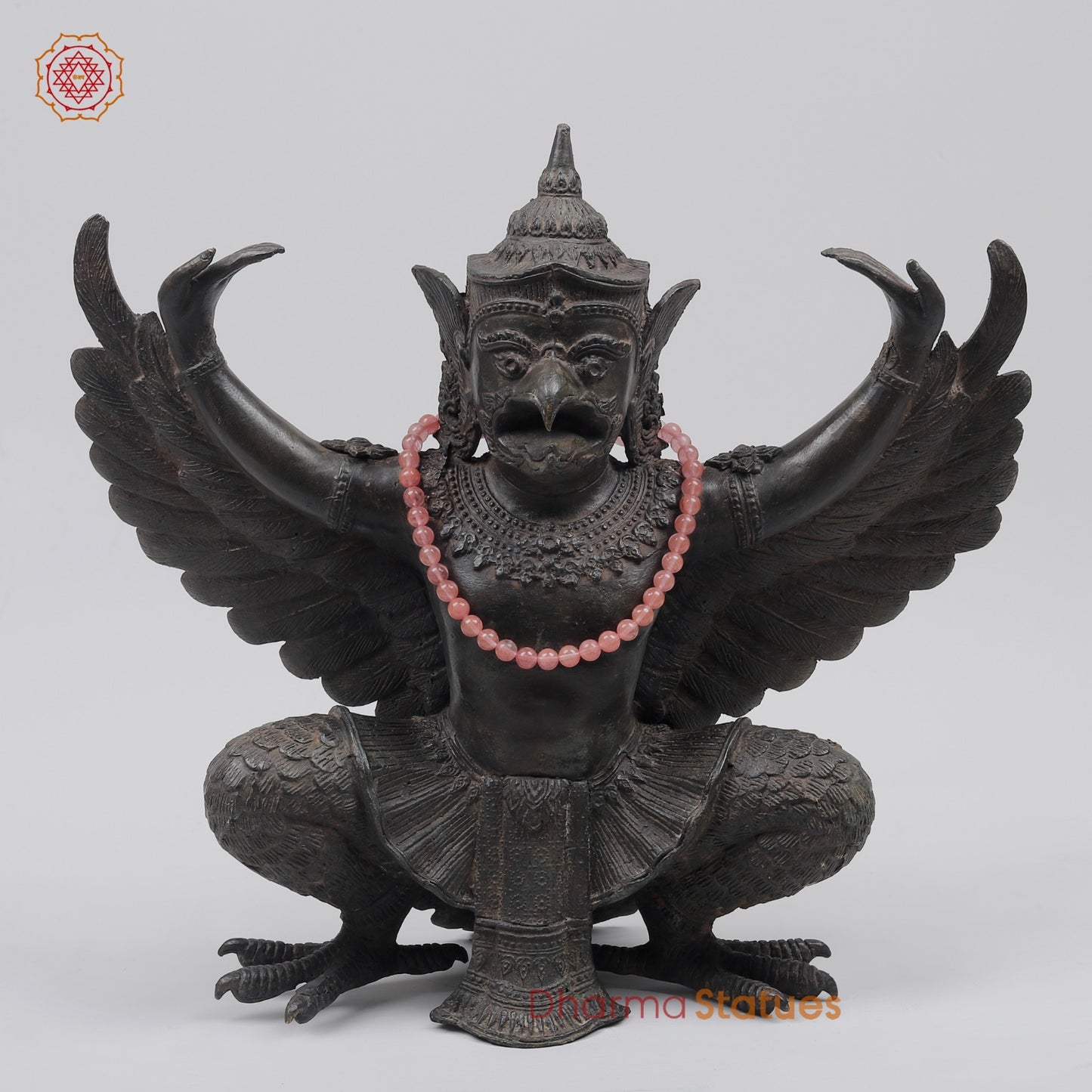 Bronze Garuda Seated with Open wings Fine, Antique Black Finish 16” Origin- Nakhon Pathom, Thailand.