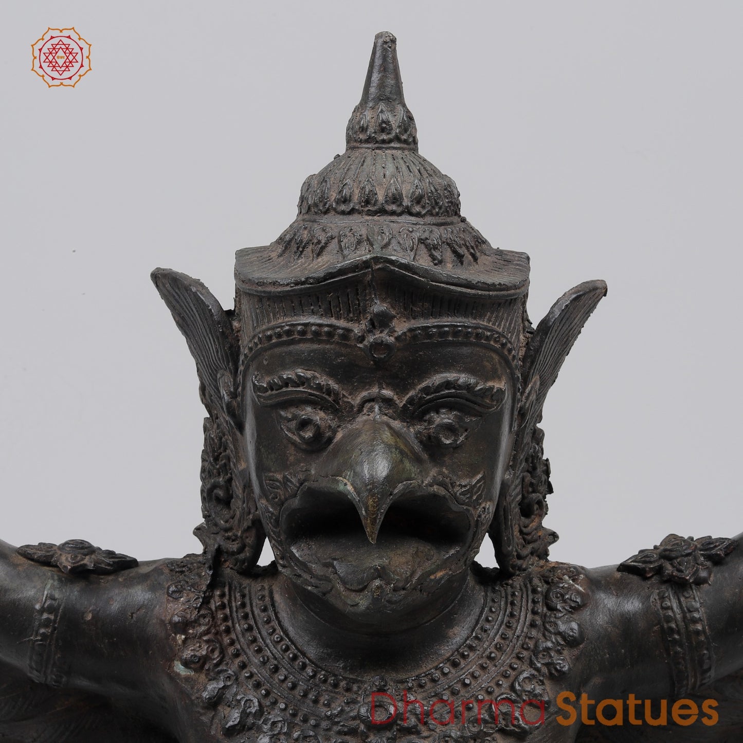 Bronze Garuda Seated with Open wings Fine, Antique Black Finish 16” Origin- Nakhon Pathom, Thailand.