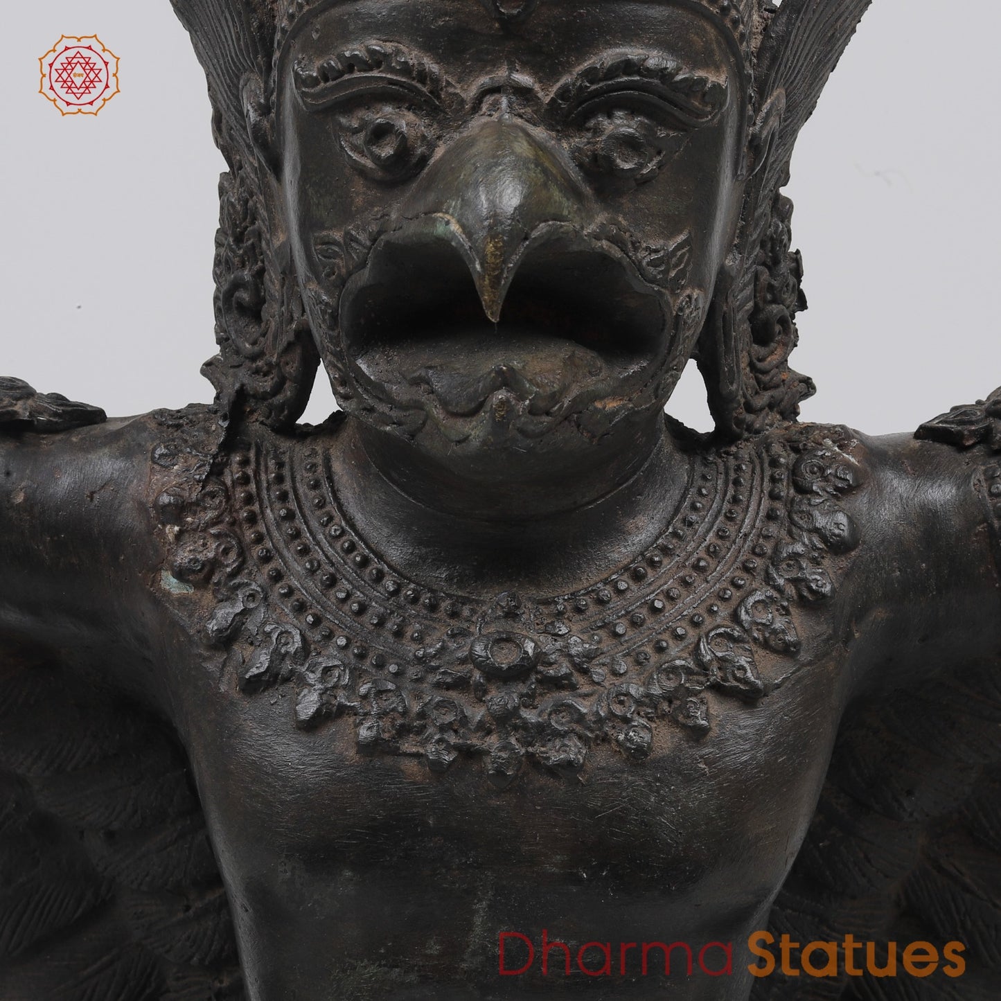 Bronze Garuda Seated with Open wings Fine, Antique Black Finish 16” Origin- Nakhon Pathom, Thailand.