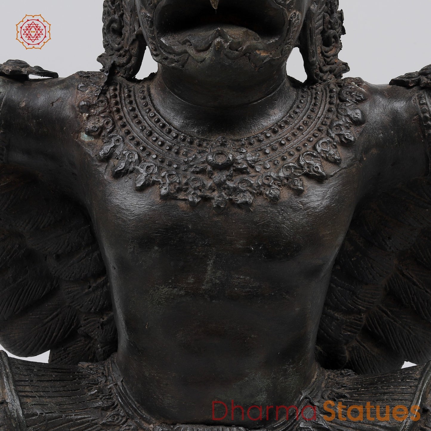 Bronze Garuda Seated with Open wings Fine, Antique Black Finish 16” Origin- Nakhon Pathom, Thailand.