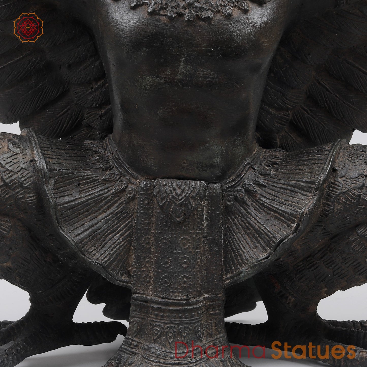 Bronze Garuda Seated with Open wings Fine, Antique Black Finish 16” Origin- Nakhon Pathom, Thailand.