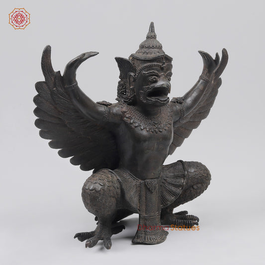 Bronze Garuda Seated with Open wings Fine, Antique Black Finish 16” Origin- Nakhon Pathom, Thailand.