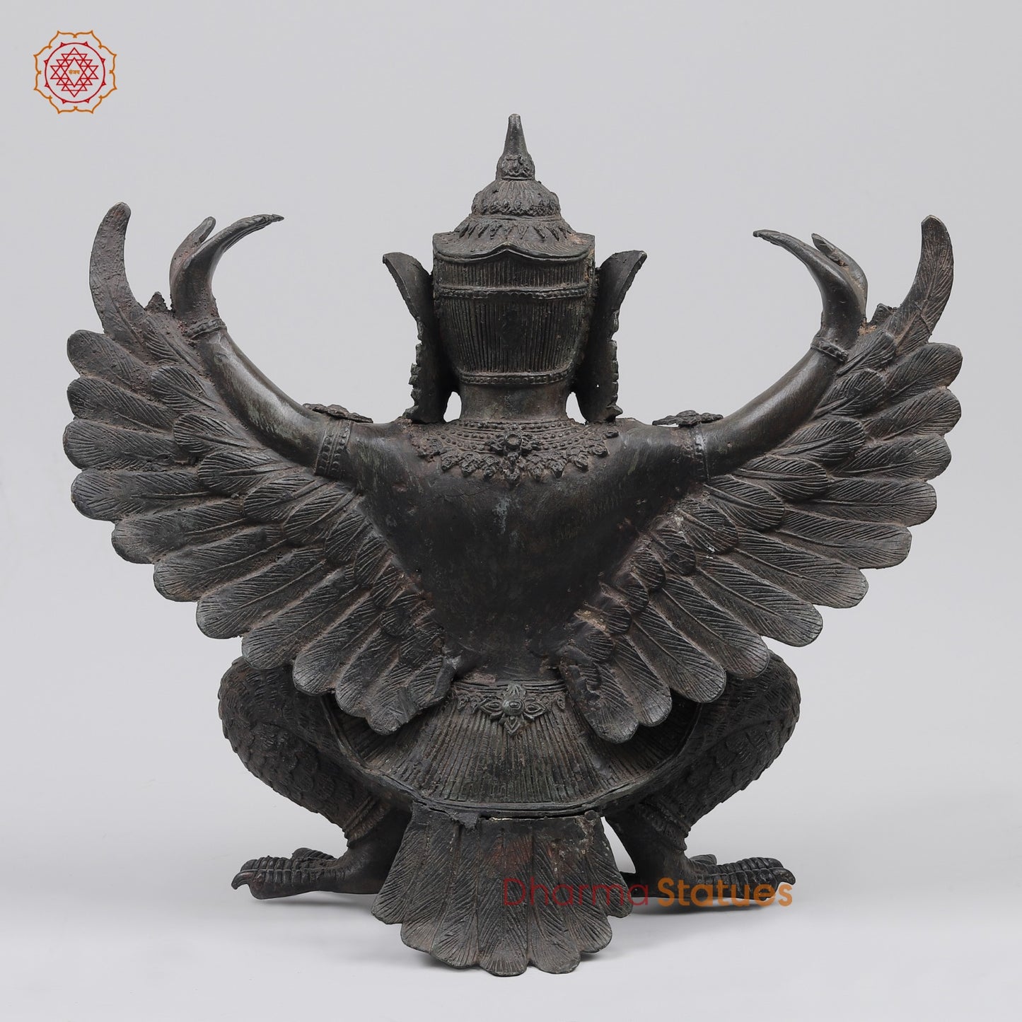 Bronze Garuda Seated with Open wings Fine, Antique Black Finish 16” Origin- Nakhon Pathom, Thailand.