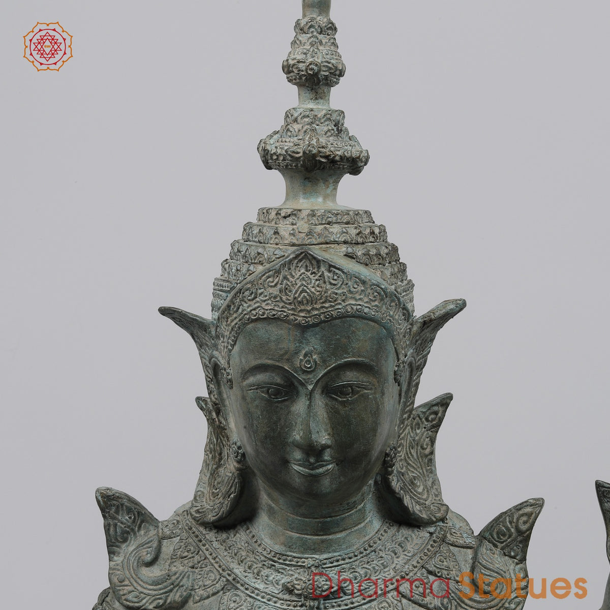 Bronze Thai Praying Devas Kneeling Fine, Green Patina Finish 25” Origin- Nakhon Pathom, Thailand