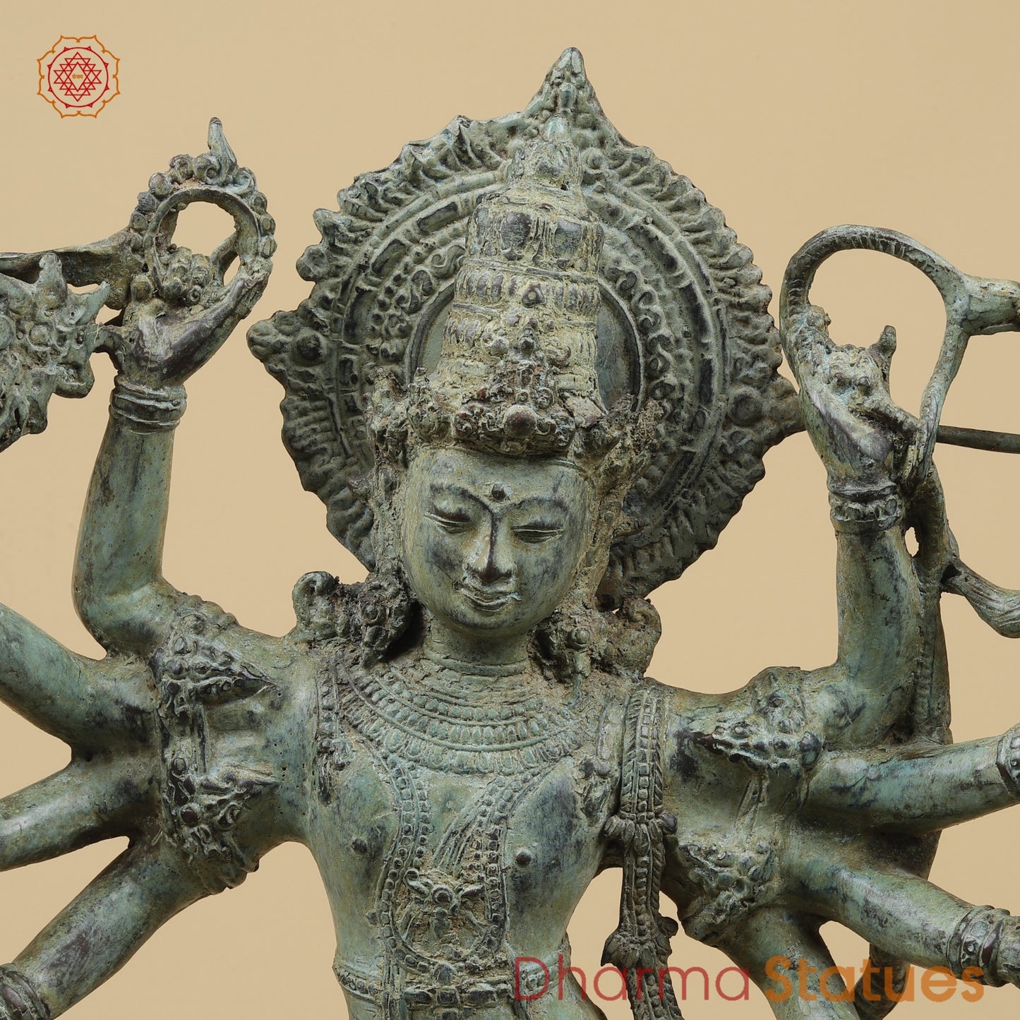 Bronze Dancing Krishna on Snake With Diya Fine, Green Patina Finish  26” Origin - Java, Indonesia
